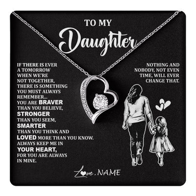 Forever Love Necklace 14K White Gold Finish | 1 | Personalized To My Daughter Necklace From Mom Mother You Are Always In Mine Beautiful Daughter Birthday Jewelry Graduation Christmas With Gift Box Message Card | teecentury