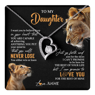 Forever Love Necklace 14K White Gold Finish | 1 | Personalized To My Daughter Necklace From Mom Mother You Will Never Lose Lion Daughter Birthday Gifts Graduation Christmas Customized Gift Box Message Card | teecentury
