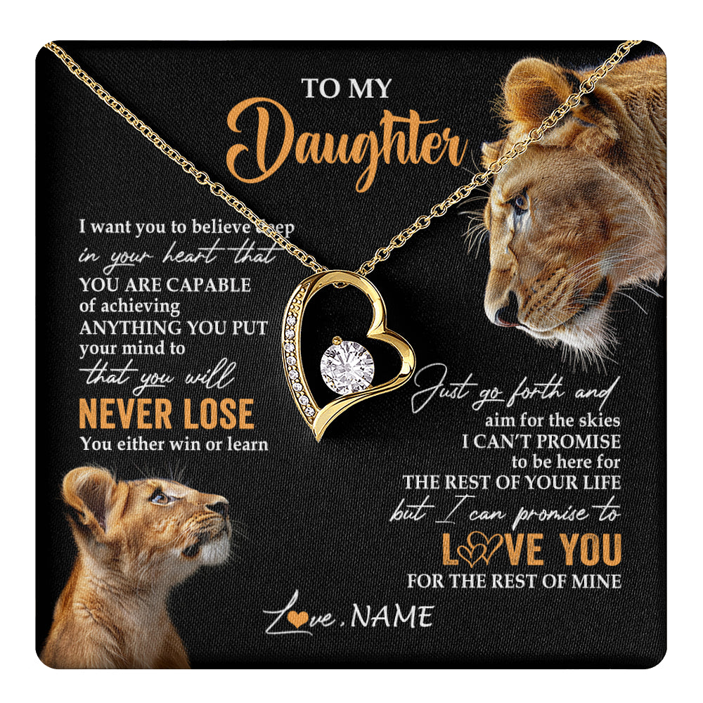 Forever Love Necklace 18K Yellow Gold Finish | 1 | Personalized To My Daughter Necklace From Mom Mother You Will Never Lose Lion Daughter Birthday Gifts Graduation Christmas Customized Gift Box Message Card | teecentury