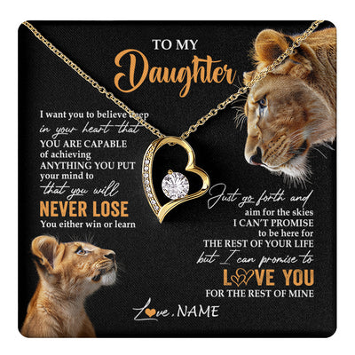 Forever Love Necklace 18K Yellow Gold Finish | 1 | Personalized To My Daughter Necklace From Mom Mother You Will Never Lose Lion Daughter Birthday Gifts Graduation Christmas Customized Gift Box Message Card | teecentury
