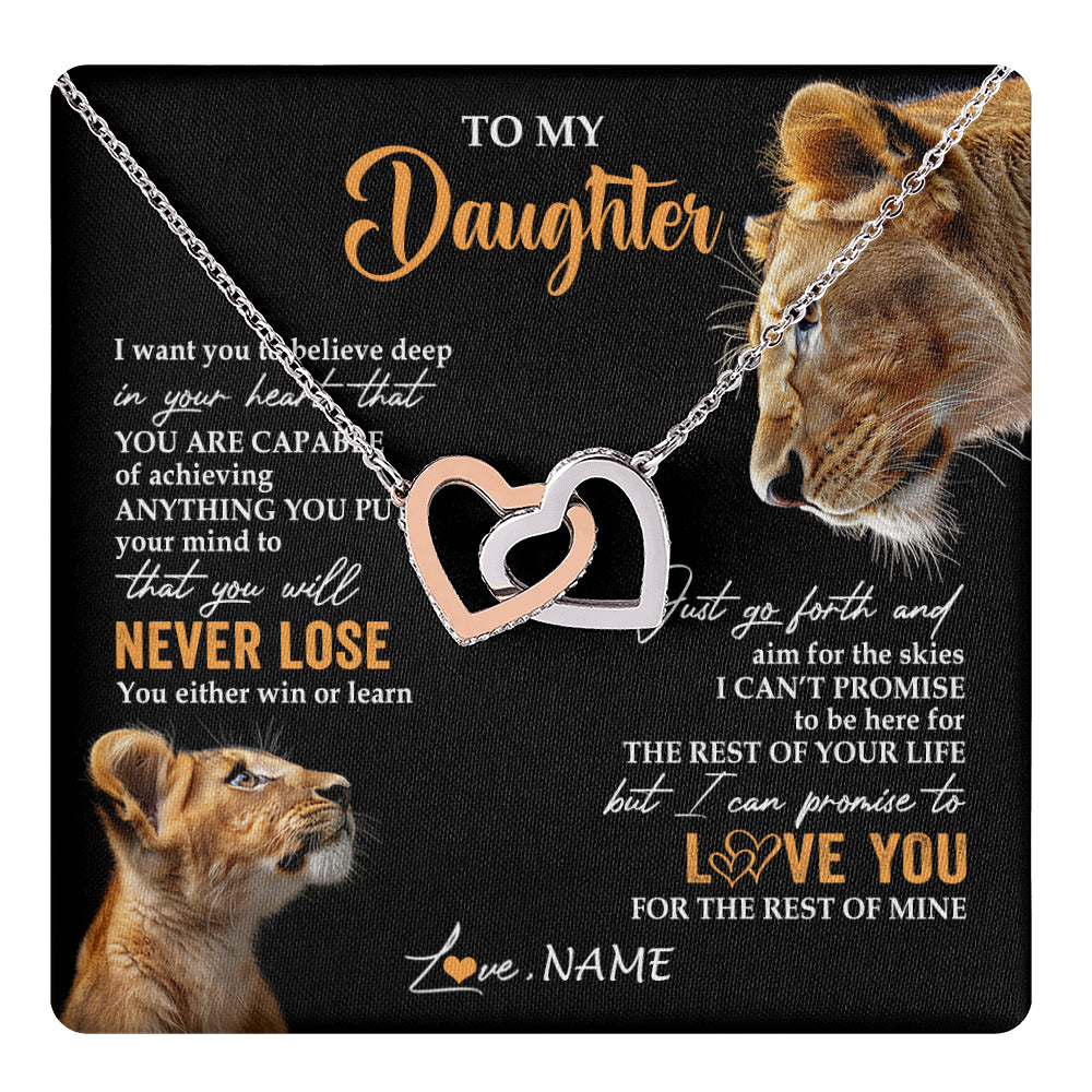 Interlocking Hearts Necklace Stainless Steel & Rose Gold Finish | 1 | Personalized To My Daughter Necklace From Mom Mother You Will Never Lose Lion Daughter Birthday Gifts Graduation Christmas Customized Gift Box Message Card | teecentury
