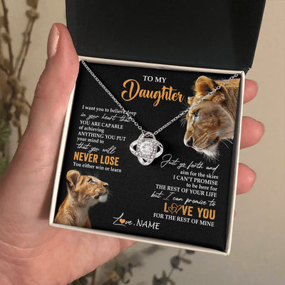 Love Knot Necklace 14K White Gold Finish | 2 | Personalized To My Daughter Necklace From Mom Mother You Will Never Lose Lion Daughter Birthday Gifts Graduation Christmas Customized Gift Box Message Card | teecentury
