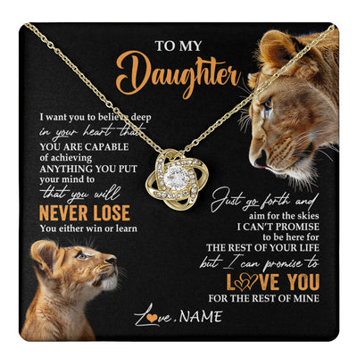 Love Knot Necklace 18K Yellow Gold Finish | 1 | Personalized To My Daughter Necklace From Mom Mother You Will Never Lose Lion Daughter Birthday Gifts Graduation Christmas Customized Gift Box Message Card | teecentury