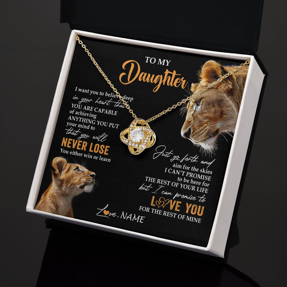 Love Knot Necklace 18K Yellow Gold Finish | 2 | Personalized To My Daughter Necklace From Mom Mother You Will Never Lose Lion Daughter Birthday Gifts Graduation Christmas Customized Gift Box Message Card | teecentury