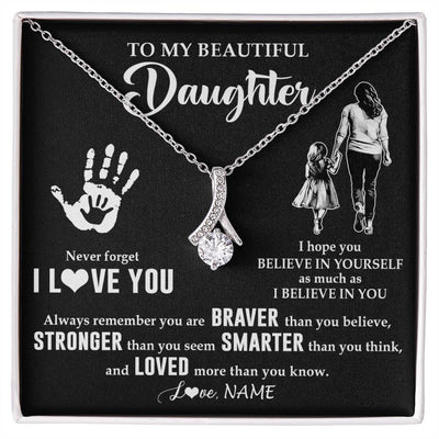 Alluring Beauty Necklace 14K White Gold Finish | 1 | Personalized To My Daughter Necklace From Mom Never Forget I Love You Daughter Birthday Gifts Christmas New Year Graduation Customized Gift Box Message Card | teecentury