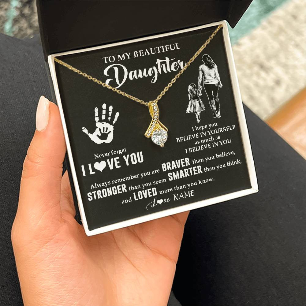 Alluring Beauty Necklace 18K Yellow Gold Finish | 2 | Personalized To My Daughter Necklace From Mom Never Forget I Love You Daughter Birthday Gifts Christmas New Year Graduation Customized Gift Box Message Card | teecentury