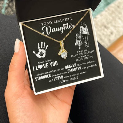 Alluring Beauty Necklace 18K Yellow Gold Finish | 2 | Personalized To My Daughter Necklace From Mom Never Forget I Love You Daughter Birthday Gifts Christmas New Year Graduation Customized Gift Box Message Card | teecentury