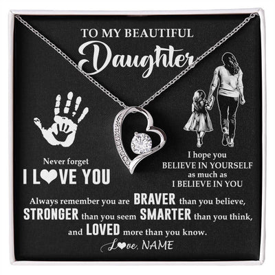 Forever Love Necklace 14K White Gold Finish | 1 | Personalized To My Daughter Necklace From Mom Never Forget I Love You Daughter Birthday Gifts Christmas New Year Graduation Customized Gift Box Message Card | teecentury