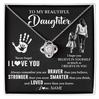 Love Knot Necklace 14K White Gold Finish | 1 | Personalized To My Daughter Necklace From Mom Never Forget I Love You Daughter Birthday Gifts Christmas New Year Graduation Customized Gift Box Message Card | teecentury