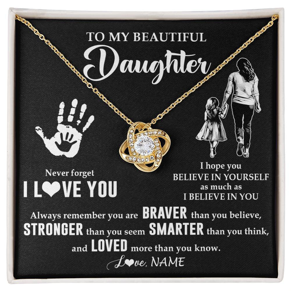 Love Knot Necklace 18K Yellow Gold Finish | 1 | Personalized To My Daughter Necklace From Mom Never Forget I Love You Daughter Birthday Gifts Christmas New Year Graduation Customized Gift Box Message Card | teecentury
