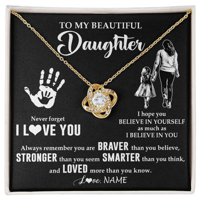 Love Knot Necklace 18K Yellow Gold Finish | 1 | Personalized To My Daughter Necklace From Mom Never Forget I Love You Daughter Birthday Gifts Christmas New Year Graduation Customized Gift Box Message Card | teecentury