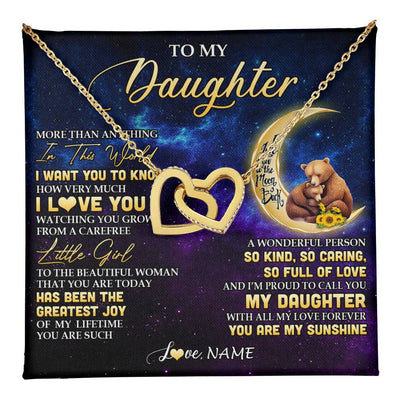 Interlocking Hearts Necklace 18K Yellow Gold Finish | 1 | Personalized To My Daughter Necklace From Mom Positive Energy Encourage Brave Little Bear Daughter Birthday Gifts Christmas Customized Gift Box Message Card | teecentury