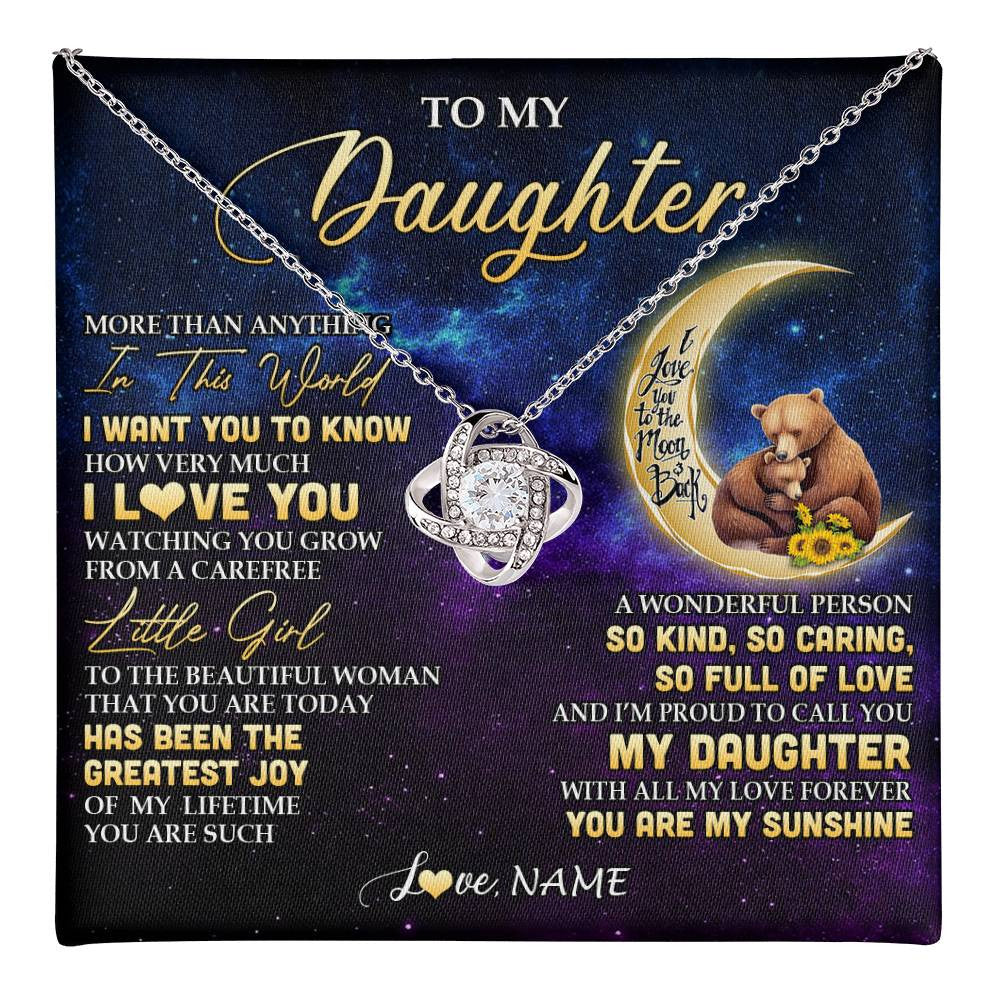 Love Knot Necklace 14K White Gold Finish | 1 | Personalized To My Daughter Necklace From Mom Positive Energy Encourage Brave Little Bear Daughter Birthday Gifts Christmas Customized Gift Box Message Card | teecentury