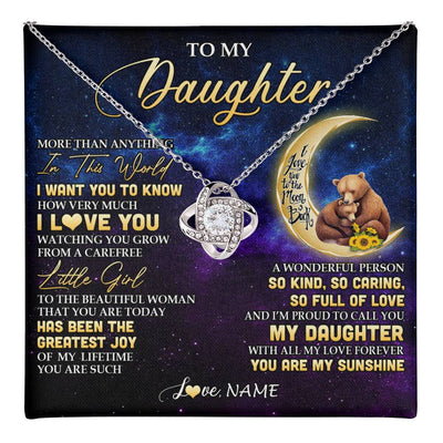 Love Knot Necklace 14K White Gold Finish | 1 | Personalized To My Daughter Necklace From Mom Positive Energy Encourage Brave Little Bear Daughter Birthday Gifts Christmas Customized Gift Box Message Card | teecentury