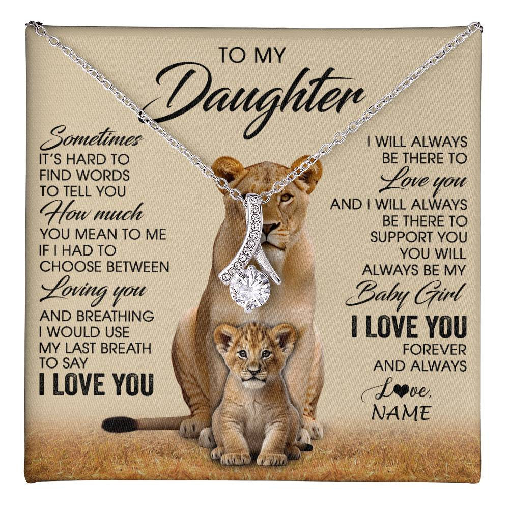 Alluring Beauty Necklace 14K White Gold Finish | 1 | Personalized To My Daughter Necklace From Mom Sometimes It's Hard Lion Daughter Gift Birthday Jewelry Graduation Christmas Customized Gift Box Message Card | teecentury