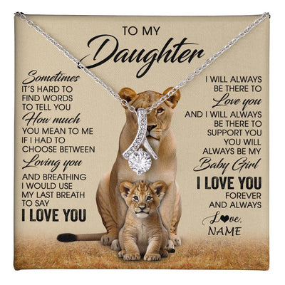 Alluring Beauty Necklace 14K White Gold Finish | 1 | Personalized To My Daughter Necklace From Mom Sometimes It's Hard Lion Daughter Gift Birthday Jewelry Graduation Christmas Customized Gift Box Message Card | teecentury