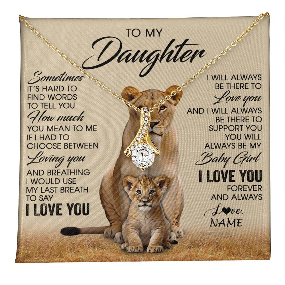 Alluring Beauty Necklace 18K Yellow Gold Finish | 1 | Personalized To My Daughter Necklace From Mom Sometimes It's Hard Lion Daughter Gift Birthday Jewelry Graduation Christmas Customized Gift Box Message Card | teecentury