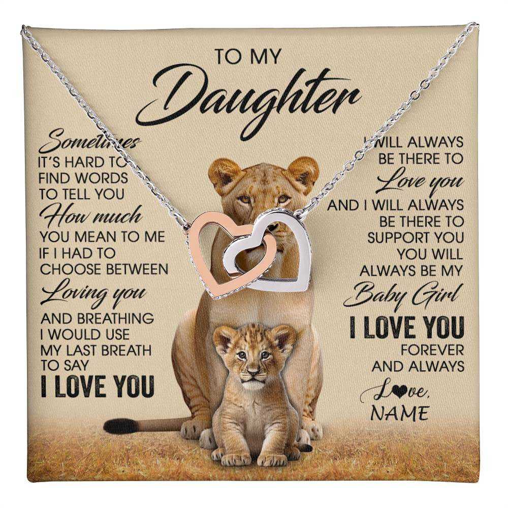 Interlocking Hearts Necklace Stainless Steel & Rose Gold Finish | 1 | Personalized To My Daughter Necklace From Mom Sometimes It's Hard Lion Daughter Gift Birthday Jewelry Graduation Christmas Customized Gift Box Message Card | teecentury