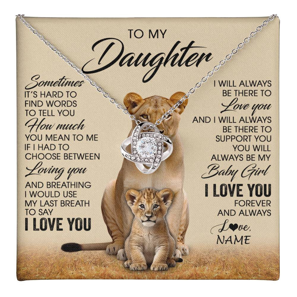 Love Knot Necklace 14K White Gold Finish | 1 | Personalized To My Daughter Necklace From Mom Sometimes It's Hard Lion Daughter Gift Birthday Jewelry Graduation Christmas Customized Gift Box Message Card | teecentury