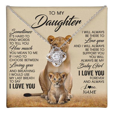 Love Knot Necklace 14K White Gold Finish | 1 | Personalized To My Daughter Necklace From Mom Sometimes It's Hard Lion Daughter Gift Birthday Jewelry Graduation Christmas Customized Gift Box Message Card | teecentury