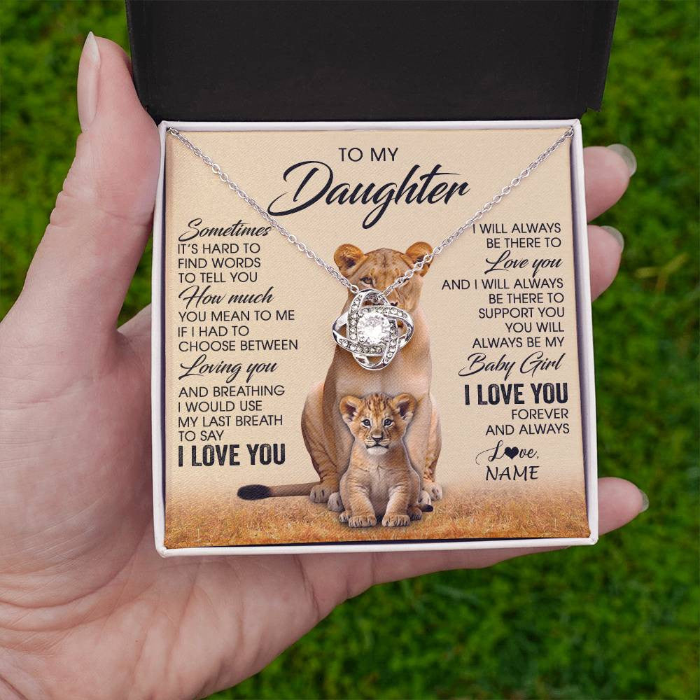 Love Knot Necklace 14K White Gold Finish | 2 | Personalized To My Daughter Necklace From Mom Sometimes It's Hard Lion Daughter Gift Birthday Jewelry Graduation Christmas Customized Gift Box Message Card | teecentury