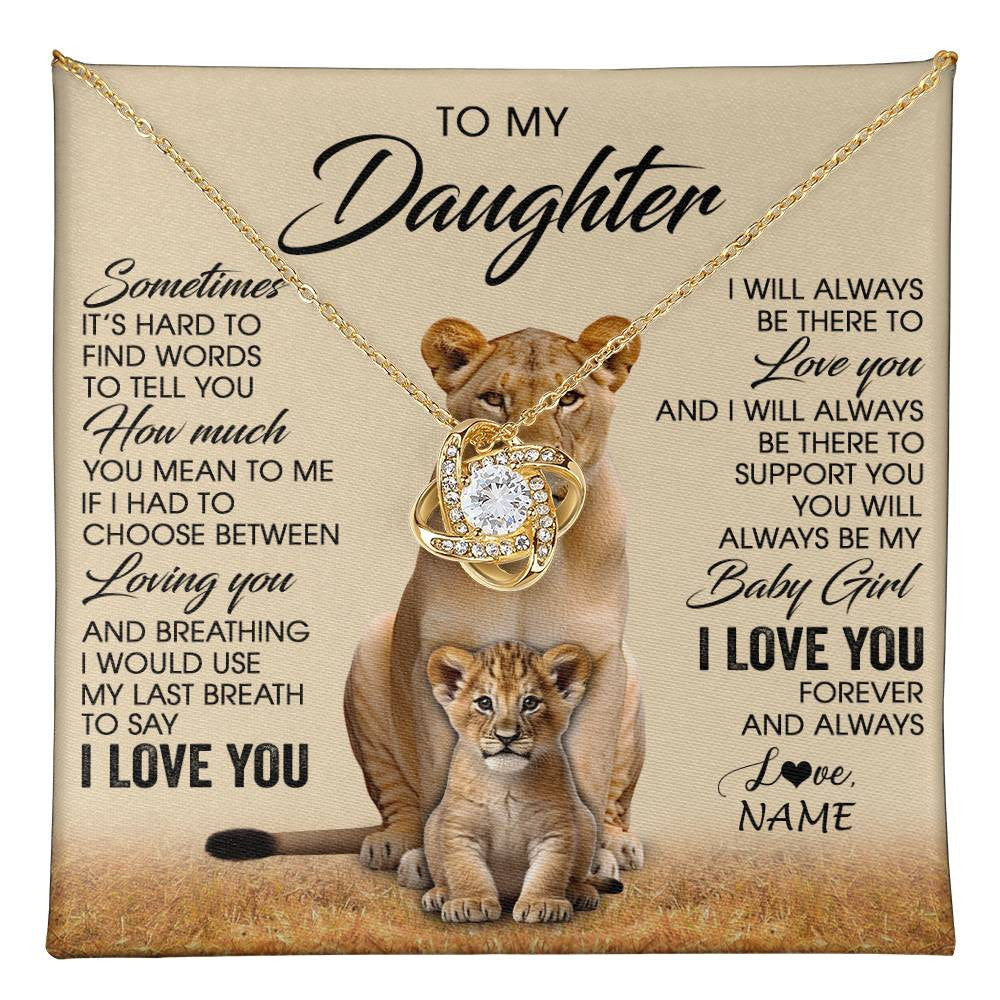 Love Knot Necklace 18K Yellow Gold Finish | 1 | Personalized To My Daughter Necklace From Mom Sometimes It's Hard Lion Daughter Gift Birthday Jewelry Graduation Christmas Customized Gift Box Message Card | teecentury