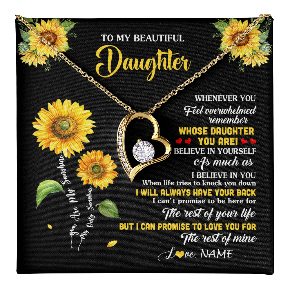 Forever Love Necklace 18K Yellow Gold Finish | 1 | Personalized To My Daughter Necklace From Mom Whenever You Feel Sunflower Daughter Birthday Jewelry Graduation Christmas Customized Gift Box Message Card | teecentury