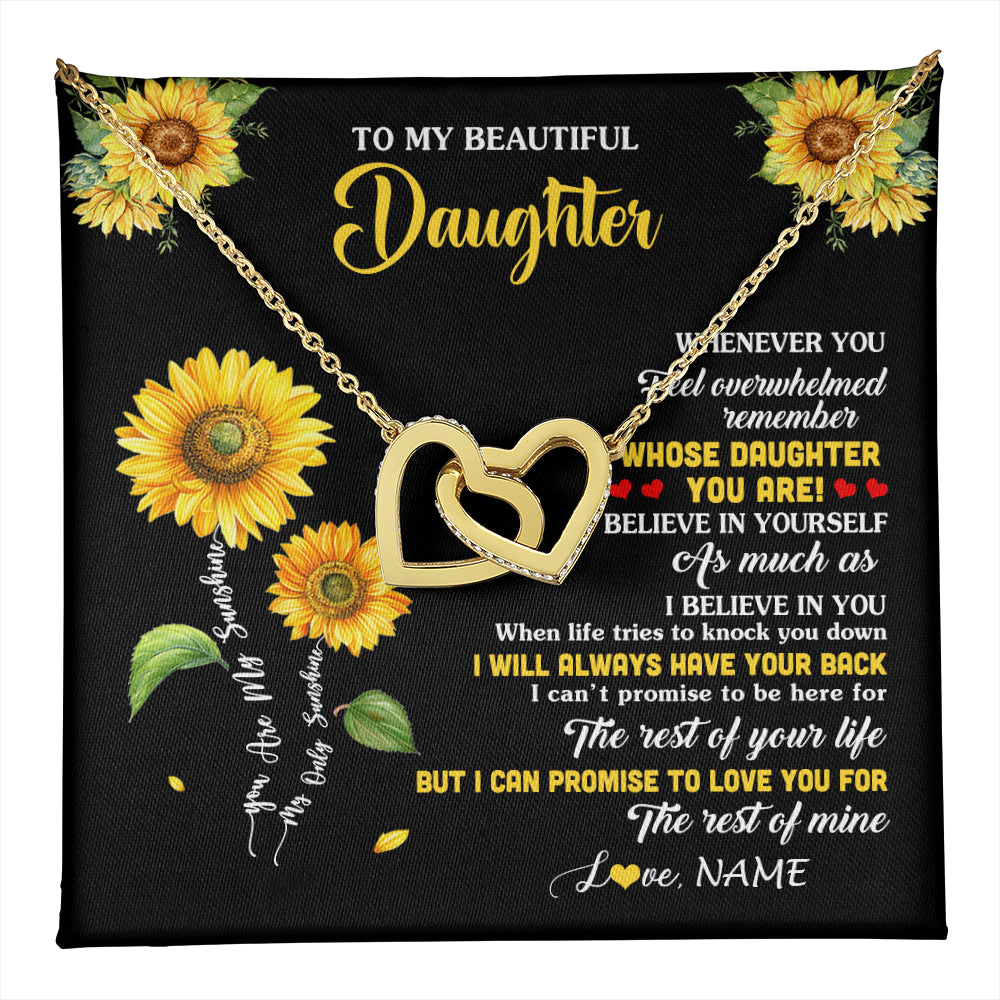 Interlocking Hearts Necklace 18K Yellow Gold Finish | 1 | Personalized To My Daughter Necklace From Mom Whenever You Feel Sunflower Daughter Birthday Jewelry Graduation Christmas Customized Gift Box Message Card | teecentury