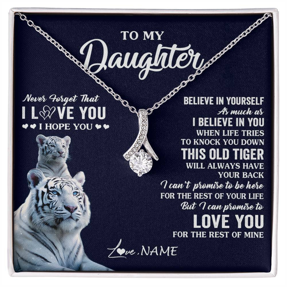 Alluring Beauty Necklace 14K White Gold Finish | 1 | Personalized To My Daughter Necklace Gift From Mom Dad Mother This Old Tiger Love You Daughter Birthday Graduation Christmas Customized Gift Box Message Card | teecentury