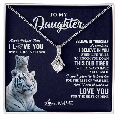 Alluring Beauty Necklace 14K White Gold Finish | 1 | Personalized To My Daughter Necklace Gift From Mom Dad Mother This Old Tiger Love You Daughter Birthday Graduation Christmas Customized Gift Box Message Card | teecentury