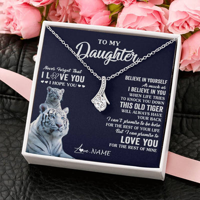 Alluring Beauty Necklace 14K White Gold Finish | 2 | Personalized To My Daughter Necklace Gift From Mom Dad Mother This Old Tiger Love You Daughter Birthday Graduation Christmas Customized Gift Box Message Card | teecentury