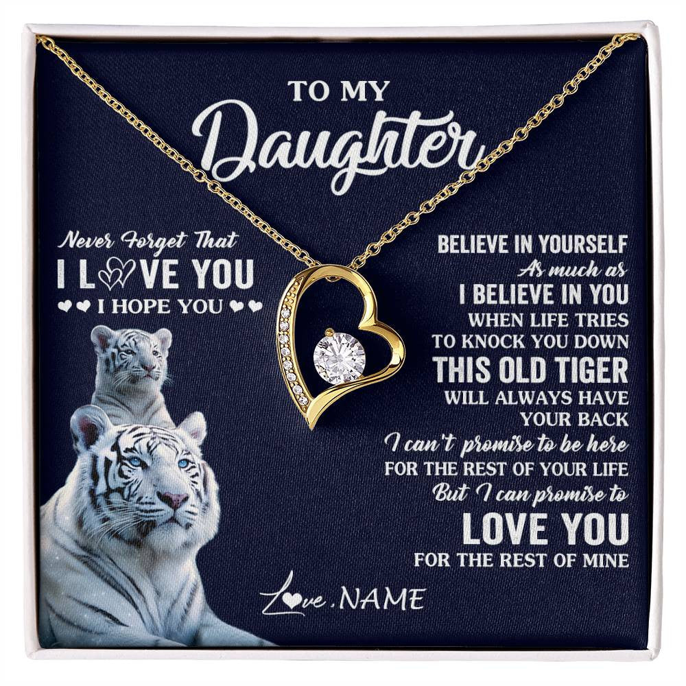 Forever Love Necklace 18K Yellow Gold Finish | 1 | Personalized To My Daughter Necklace Gift From Mom Dad Mother This Old Tiger Love You Daughter Birthday Graduation Christmas Customized Gift Box Message Card | teecentury