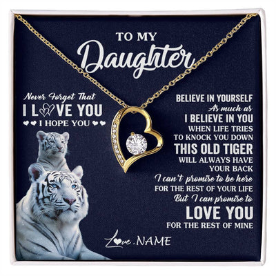 Forever Love Necklace 18K Yellow Gold Finish | 1 | Personalized To My Daughter Necklace Gift From Mom Dad Mother This Old Tiger Love You Daughter Birthday Graduation Christmas Customized Gift Box Message Card | teecentury