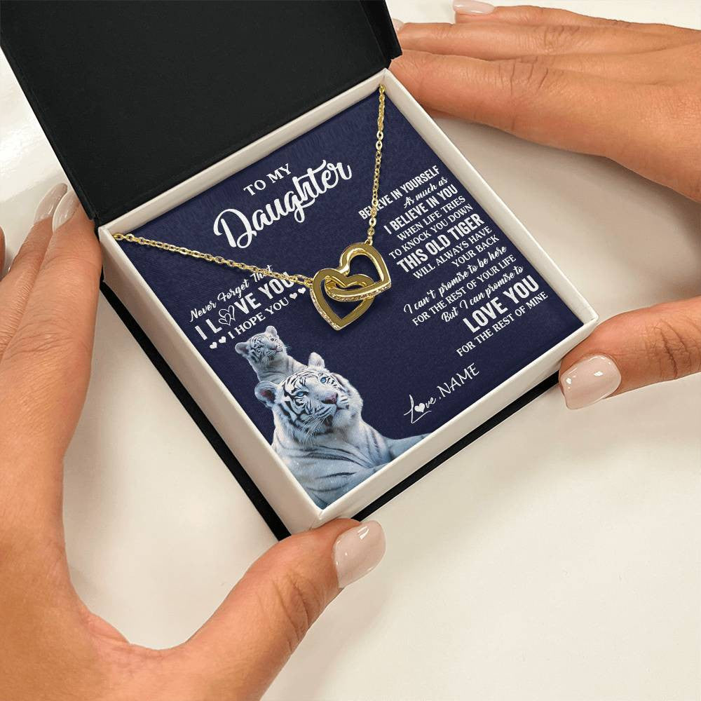 Interlocking Hearts Necklace 18K Yellow Gold Finish | 2 | Personalized To My Daughter Necklace Gift From Mom Dad Mother This Old Tiger Love You Daughter Birthday Graduation Christmas Customized Gift Box Message Card | teecentury