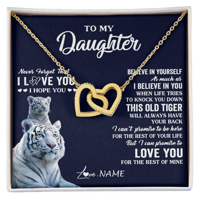 Interlocking Hearts Necklace 18K Yellow Gold Finish | 1 | Personalized To My Daughter Necklace Gift From Mom Dad Mother This Old Tiger Love You Daughter Birthday Graduation Christmas Customized Gift Box Message Card | teecentury