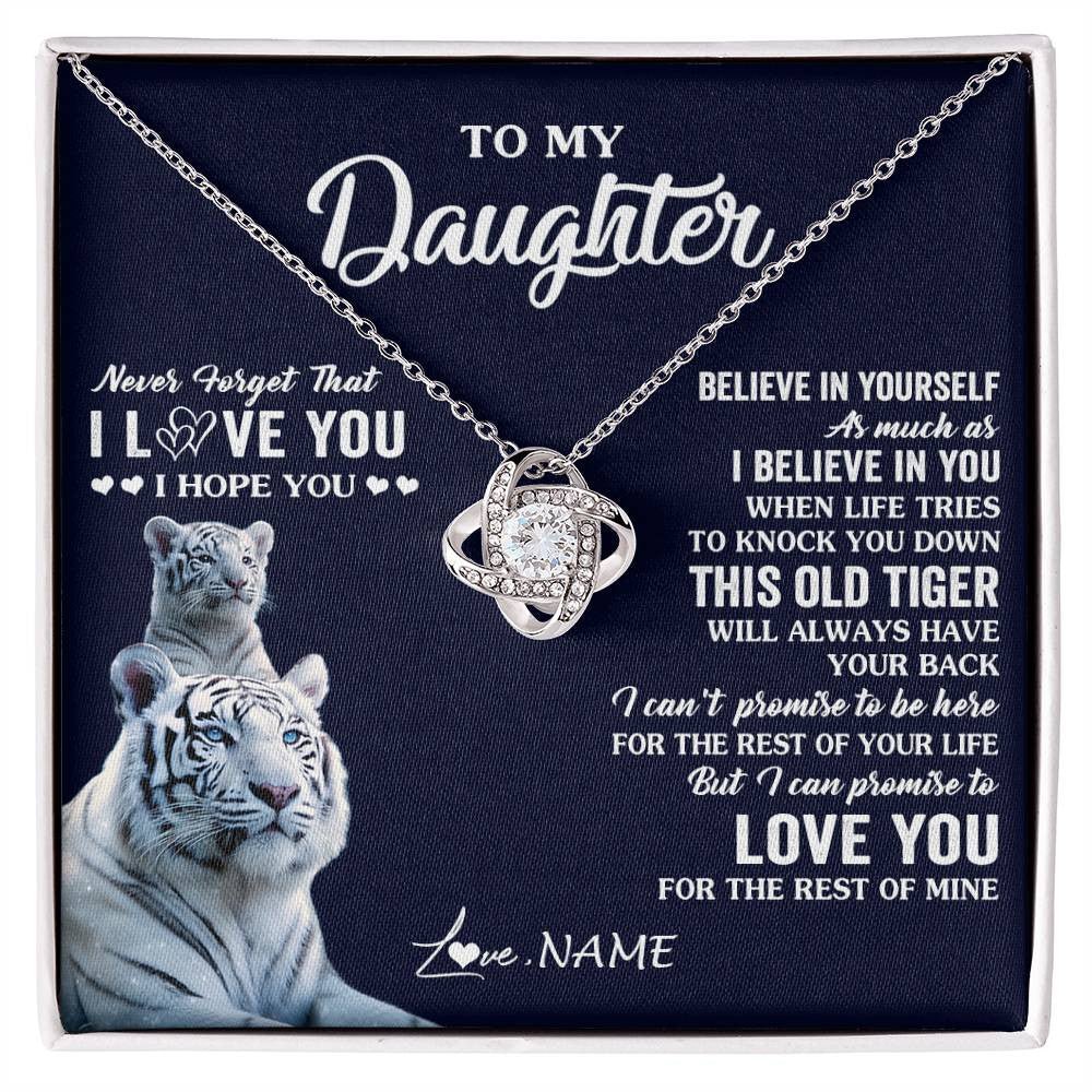 Love Knot Necklace 14K White Gold Finish | 1 | Personalized To My Daughter Necklace Gift From Mom Dad Mother This Old Tiger Love You Daughter Birthday Graduation Christmas Customized Gift Box Message Card | teecentury