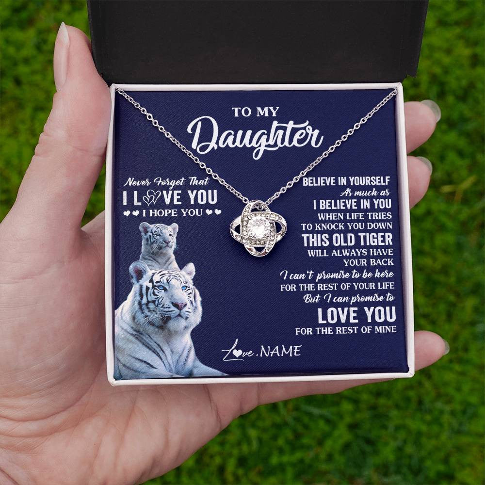 Love Knot Necklace 14K White Gold Finish | 2 | Personalized To My Daughter Necklace Gift From Mom Dad Mother This Old Tiger Love You Daughter Birthday Graduation Christmas Customized Gift Box Message Card | teecentury