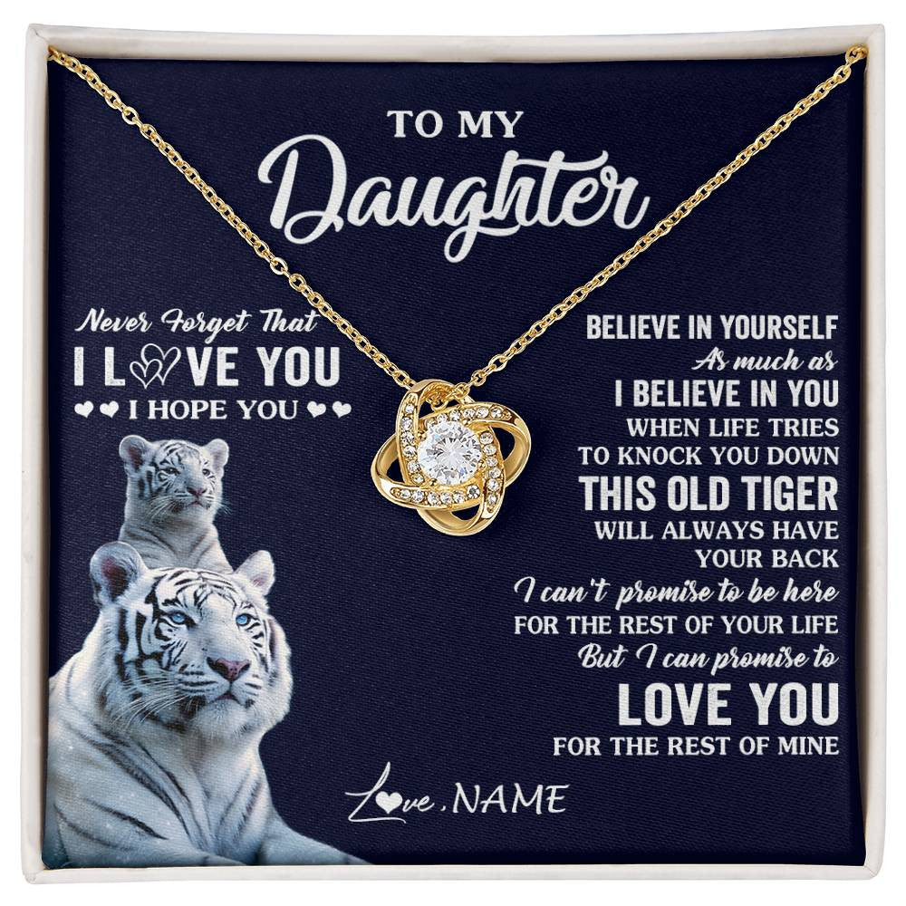 Love Knot Necklace 18K Yellow Gold Finish | 1 | Personalized To My Daughter Necklace Gift From Mom Dad Mother This Old Tiger Love You Daughter Birthday Graduation Christmas Customized Gift Box Message Card | teecentury