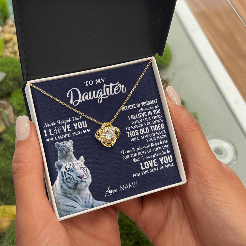 Love Knot Necklace 18K Yellow Gold Finish | 2 | Personalized To My Daughter Necklace Gift From Mom Dad Mother This Old Tiger Love You Daughter Birthday Graduation Christmas Customized Gift Box Message Card | teecentury