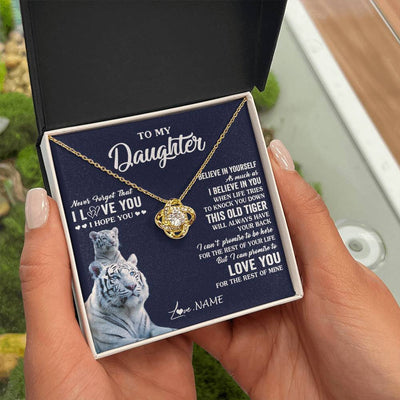 Love Knot Necklace 18K Yellow Gold Finish | 2 | Personalized To My Daughter Necklace Gift From Mom Dad Mother This Old Tiger Love You Daughter Birthday Graduation Christmas Customized Gift Box Message Card | teecentury