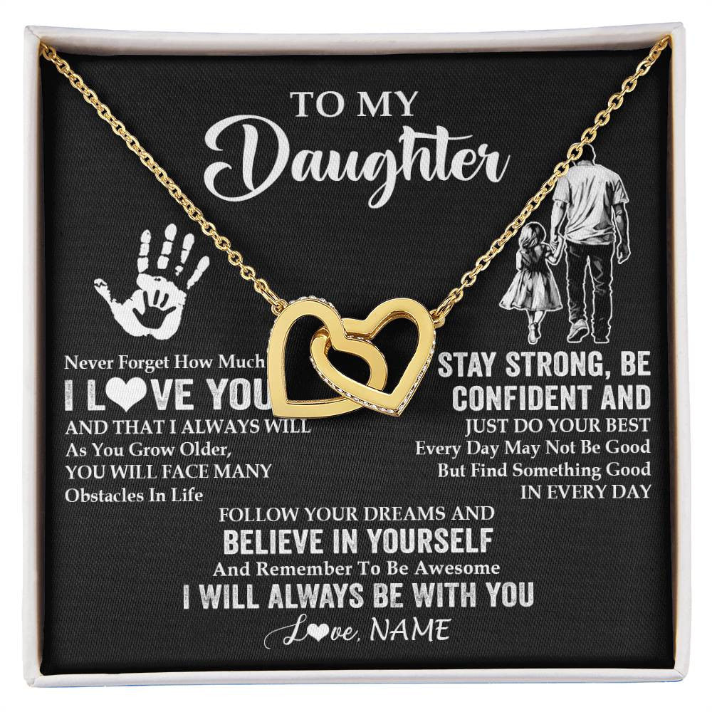 Interlocking Hearts Necklace 18K Yellow Gold Finish | 1 | Personalized To My Daughter Necklace I Love You Forever From Dad Daughter Birthday Gifts Christmas Thanksgiving Graduation Customized Gift Box Message Card | teecentury