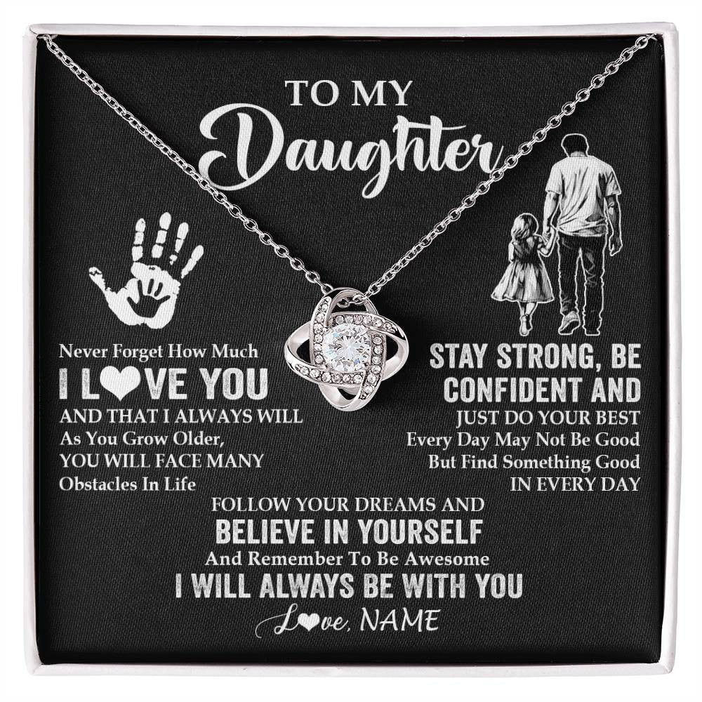 Love Knot Necklace 14K White Gold Finish | 1 | Personalized To My Daughter Necklace I Love You Forever From Dad Daughter Birthday Gifts Christmas Thanksgiving Graduation Customized Gift Box Message Card | teecentury