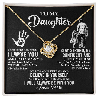 Love Knot Necklace 18K Yellow Gold Finish | 1 | Personalized To My Daughter Necklace I Love You Forever From Dad Daughter Birthday Gifts Christmas Thanksgiving Graduation Customized Gift Box Message Card | teecentury