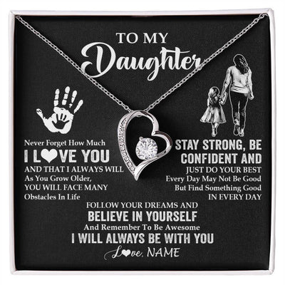 Forever Love Necklace 14K White Gold Finish | 1 | Personalized To My Daughter Necklace I Love You Forever From Mom Daughter Birth Ifts Christmas Thanksgiving Graduation Customized Gift Box Message Card | teecentury