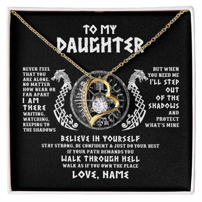 Forever Love Necklace 18K Yellow Gold Finish | 1 | Personalized To My Daughter Necklace Viking Never Feel You Are Alone Odin Scandinavian Norse Runes Daughter Birthday Christmas Customized Gift Box Message Card | teecentury