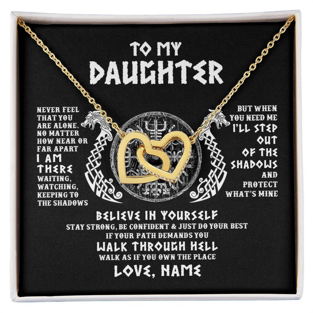 Interlocking Hearts Necklace 18K Yellow Gold Finish | 1 | Personalized To My Daughter Necklace Viking Never Feel You Are Alone Odin Scandinavian Norse Runes Daughter Birthday Christmas Customized Gift Box Message Card | teecentury