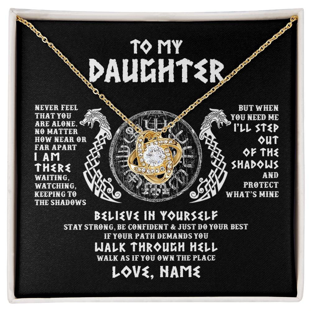 Love Knot Necklace 18K Yellow Gold Finish | 1 | Personalized To My Daughter Necklace Viking Never Feel You Are Alone Odin Scandinavian Norse Runes Daughter Birthday Christmas Customized Gift Box Message Card | teecentury