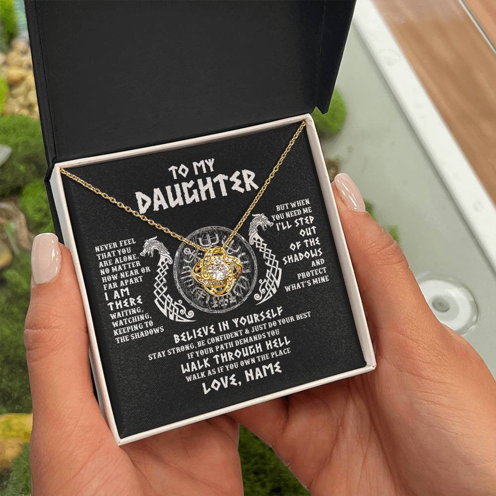 Love Knot Necklace 18K Yellow Gold Finish | 2 | Personalized To My Daughter Necklace Viking Never Feel You Are Alone Odin Scandinavian Norse Runes Daughter Birthday Christmas Customized Gift Box Message Card | teecentury