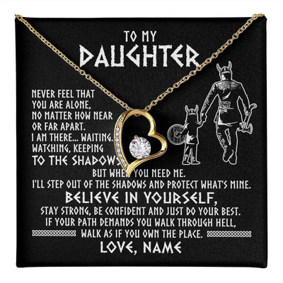 Forever Love Necklace 18K Yellow Gold Finish | 1 | Personalized To My Daughter Necklace Viking Never Feel You Are Alone Scandinavian Runes Viking Daughter Birthday Christmas Customized Gift Box Message Card | teecentury