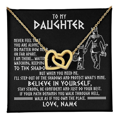 Interlocking Hearts Necklace 18K Yellow Gold Finish | 1 | Personalized To My Daughter Necklace Viking Never Feel You Are Alone Scandinavian Runes Viking Daughter Birthday Christmas Customized Gift Box Message Card | teecentury